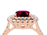 Rose gold Double Halo Cushion Cut Garnet Pavé Band with Four-Prong Setting_4