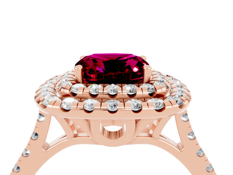 Rose gold Double Halo Cushion Cut Garnet Pavé Band with Four-Prong Setting_4