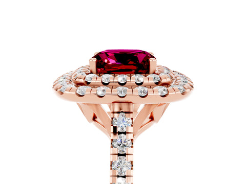 Rose gold Double Halo Cushion Cut Garnet Pavé Band with Four-Prong Setting_5