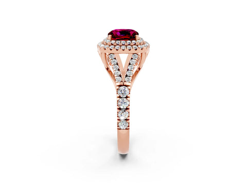 Rose gold Double Halo Cushion Cut Garnet Split Shank Engagement Ring with Four-Prong Setting_2
