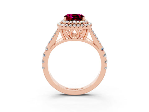Rose gold Double Halo Cushion Cut Garnet Split Shank Engagement Ring with Four-Prong Setting_3