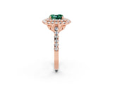Rose gold Double Halo Cushion Cut Green Sapphire Pavé Band with Four-Prong Setting_2