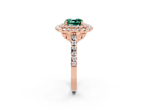 Rose gold Double Halo Cushion Cut Green Sapphire Pavé Band with Four-Prong Setting_2