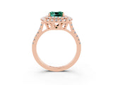 Rose gold Double Halo Cushion Cut Green Sapphire Pavé Band with Four-Prong Setting_3