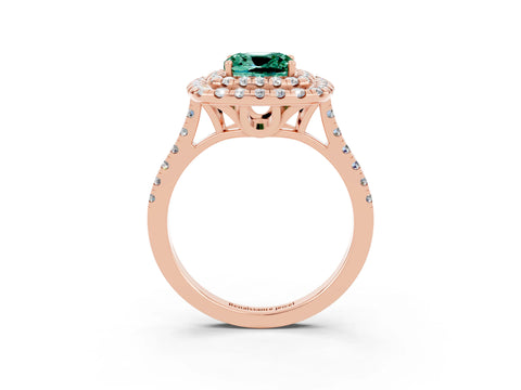 Rose gold Double Halo Cushion Cut Green Sapphire Pavé Band with Four-Prong Setting_3