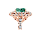 Rose gold Double Halo Cushion Cut Green Sapphire Pavé Band with Four-Prong Setting_5