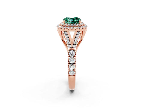 Rose gold Double Halo Cushion Cut Green Sapphire Pavé Split Shank Ring with Prong Setting_2