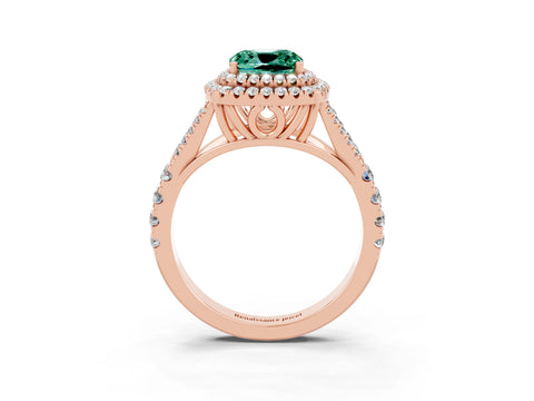 Rose gold Double Halo Cushion Cut Green Sapphire Pavé Split Shank Ring with Prong Setting_3