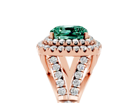 Rose gold Double Halo Cushion Cut Green Sapphire Pavé Split Shank Ring with Prong Setting_5