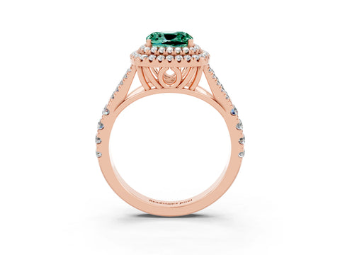 Rose gold Double Halo Cushion Cut Green Sapphire Split Shank Engagement Ring with Four-Prong Setting_3