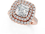 Rose gold Double Halo Cushion Cut Moissanite Pavé Band with Four-Prong Setting_1