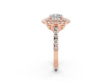 Rose gold Double Halo Cushion Cut Moissanite Pavé Band with Four-Prong Setting_2
