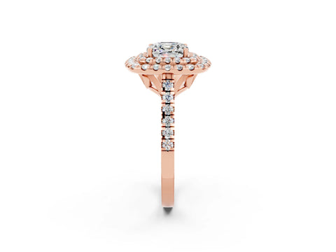 Rose gold Double Halo Cushion Cut Moissanite Pavé Band with Four-Prong Setting_2