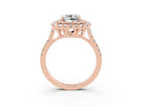 Rose gold Double Halo Cushion Cut Moissanite Pavé Band with Four-Prong Setting_3