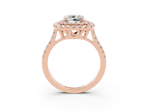 Rose gold Double Halo Cushion Cut Moissanite Pavé Band with Four-Prong Setting_3