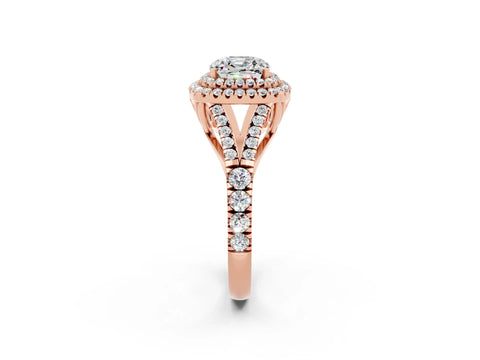 Rose gold Double Halo Cushion Cut Moissanite Pavé Split Shank Ring with Prong Setting_2