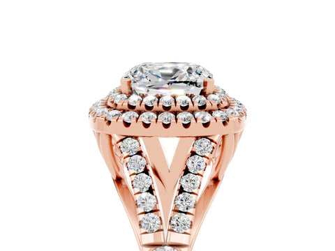 Rose gold Double Halo Cushion Cut Moissanite Pavé Split Shank Ring with Prong Setting_5