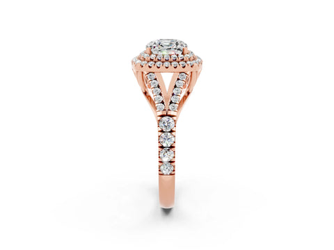 Rose gold Double Halo Cushion Cut Moissanite Split Shank Engagement Ring with Four-Prong Setting_2
