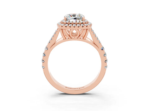 Rose gold Double Halo Cushion Cut Moissanite Split Shank Engagement Ring with Four-Prong Setting_3