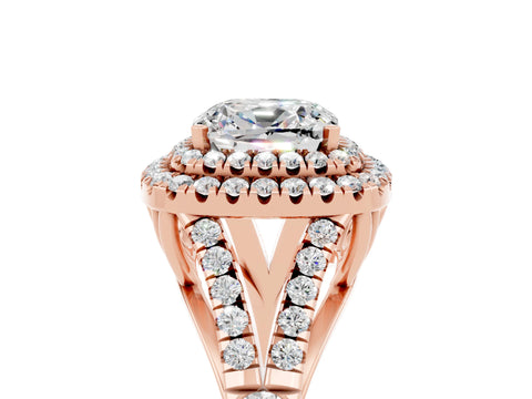 Rose gold Double Halo Cushion Cut Moissanite Split Shank Engagement Ring with Four-Prong Setting_5