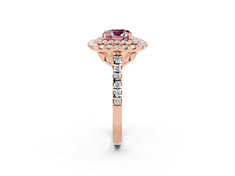 Rose gold Double Halo Cushion Cut Morganite Pavé Band with Four-Prong Setting_2