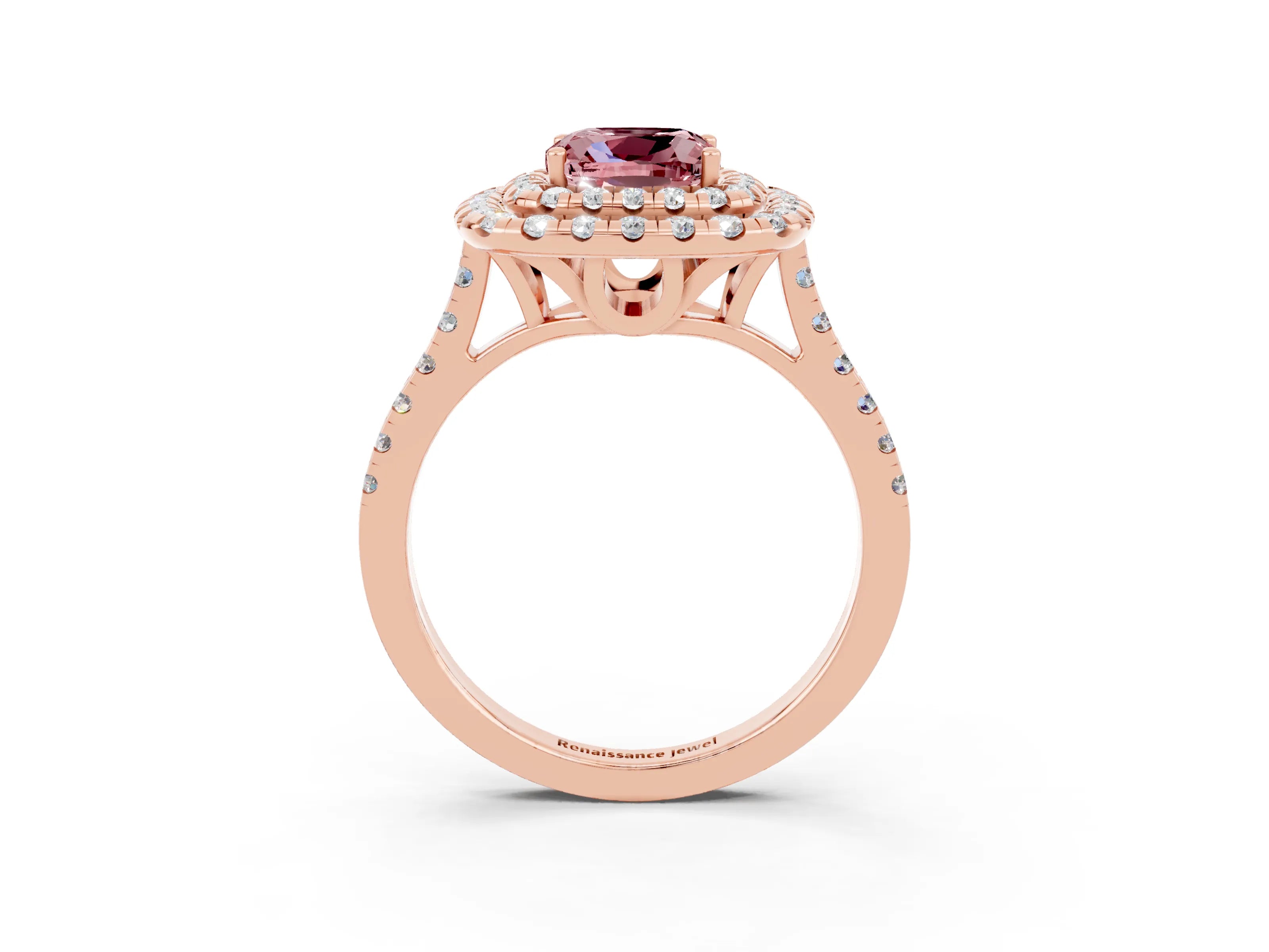 Rose gold Double Halo Cushion Cut Morganite Pavé Band with Four-Prong Setting_3
