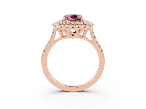 Rose gold Double Halo Cushion Cut Morganite Pavé Band with Four-Prong Setting_3