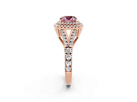 Rose gold Double Halo Cushion Cut Morganite Pavé Split Shank Ring with Prong Setting_2