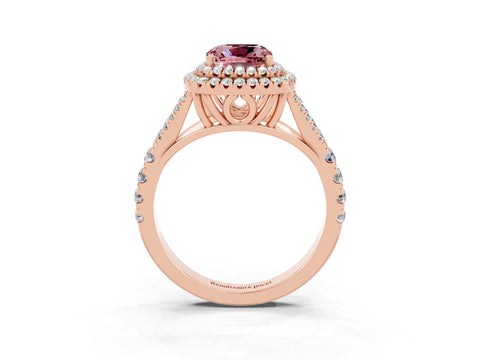 Rose gold Double Halo Cushion Cut Morganite Pavé Split Shank Ring with Prong Setting_3