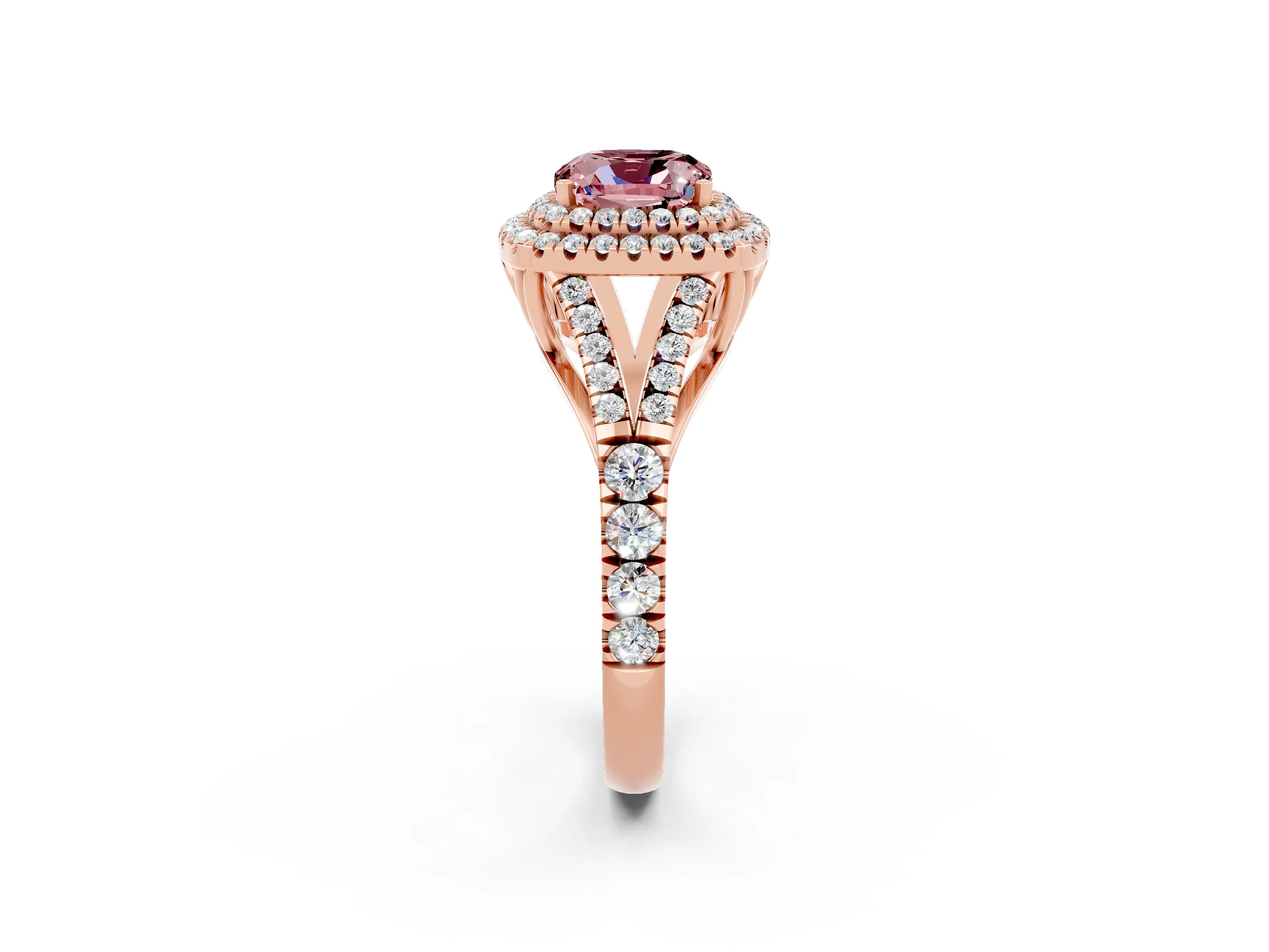 Rose gold Double Halo Cushion Cut Morganite Split Shank Engagement Ring with Four-Prong Setting_2