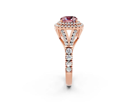 Rose gold Double Halo Cushion Cut Morganite Split Shank Engagement Ring with Four-Prong Setting_2