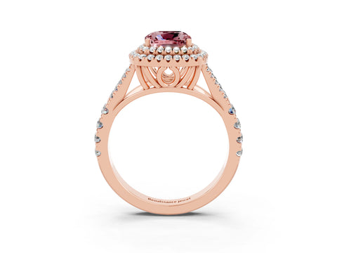 Rose gold Double Halo Cushion Cut Morganite Split Shank Engagement Ring with Four-Prong Setting_3