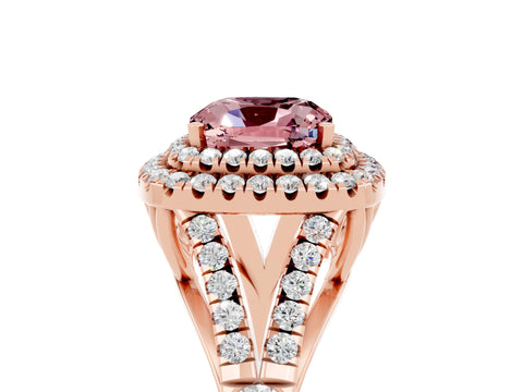 Rose gold Double Halo Cushion Cut Morganite Split Shank Engagement Ring with Four-Prong Setting_5