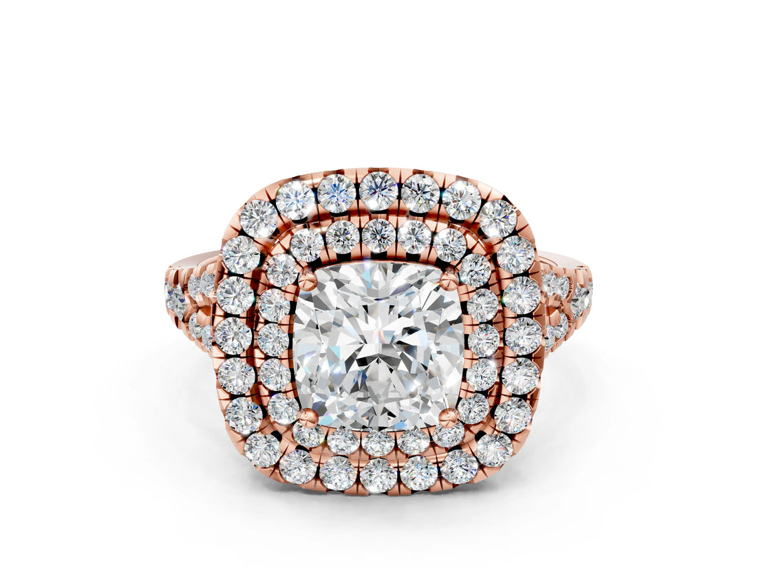 Rose gold Double Halo Cushion Cut Pave Split Shank Prong Set Ring_15