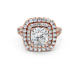 Rose gold Double Halo Cushion Cut Pave Split Shank Prong Set Ring_15