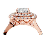Rose gold Double Halo Cushion Cut Pave Split Shank Prong Set Ring_19