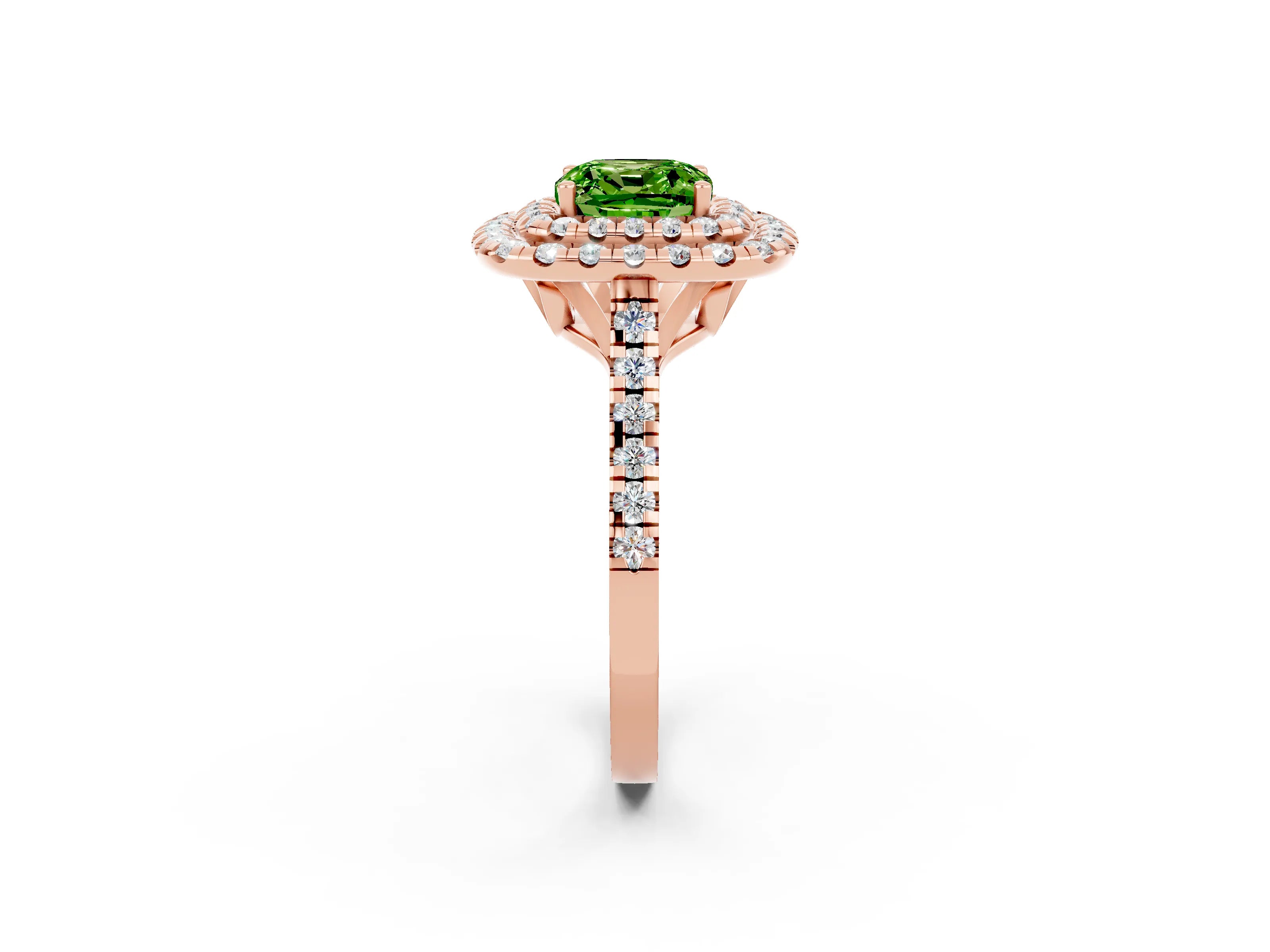 Rose gold Double Halo Cushion Cut Peridot Pavé Band with Four-Prong Setting_2