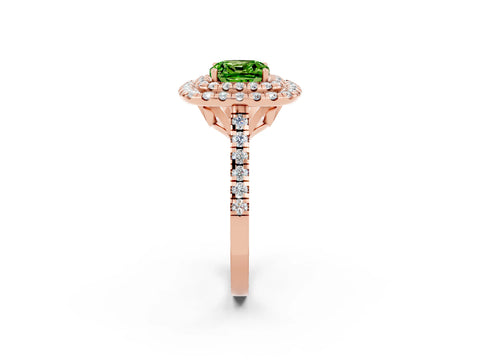 Rose gold Double Halo Cushion Cut Peridot Pavé Band with Four-Prong Setting_2