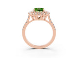 Rose gold Double Halo Cushion Cut Peridot Pavé Band with Four-Prong Setting_3