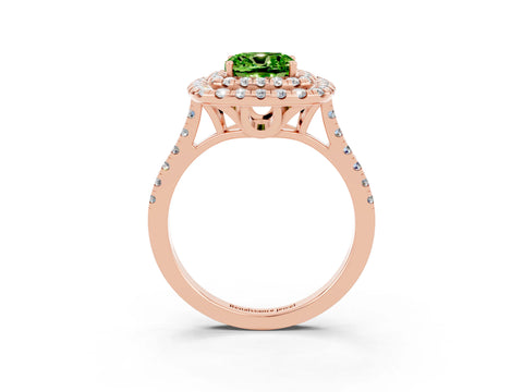 Rose gold Double Halo Cushion Cut Peridot Pavé Band with Four-Prong Setting_3