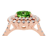 Rose gold Double Halo Cushion Cut Peridot Pavé Band with Four-Prong Setting_4