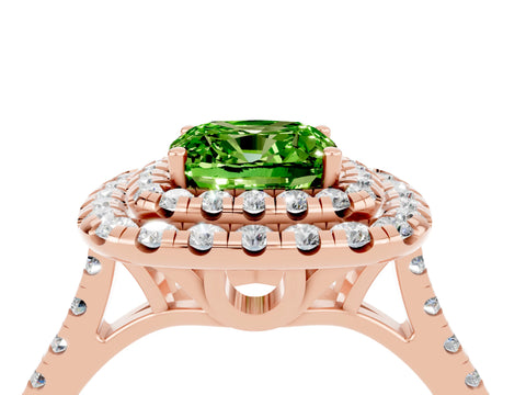 Rose gold Double Halo Cushion Cut Peridot Pavé Band with Four-Prong Setting_4
