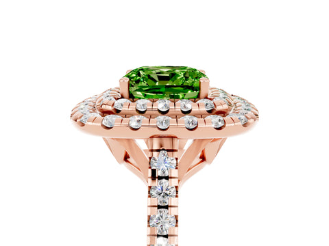 Rose gold Double Halo Cushion Cut Peridot Pavé Band with Four-Prong Setting_5