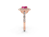 Rose gold Double Halo Cushion Cut Pink Sapphire Pavé Band with Four-Prong Setting_26