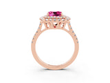 Rose gold Double Halo Cushion Cut Pink Sapphire Pavé Band with Four-Prong Setting_27