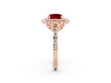 Rose gold Double Halo Cushion Cut Ruby Pavé Band with Four-Prong Setting_2
