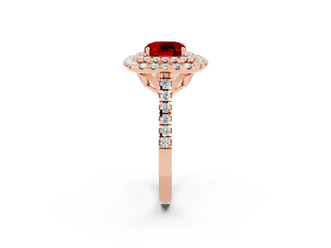Rose gold Double Halo Cushion Cut Ruby Pavé Band with Four-Prong Setting_2