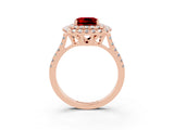 Rose gold Double Halo Cushion Cut Ruby Pavé Band with Four-Prong Setting_3