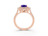 Rose gold Double Halo Cushion Cut Tanzanite Pavé Band with Four-Prong Setting_3