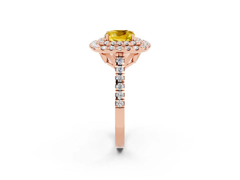 Rose gold Double Halo Cushion Cut Yellow Sapphire Pavé Band with Four-Prong Setting_26